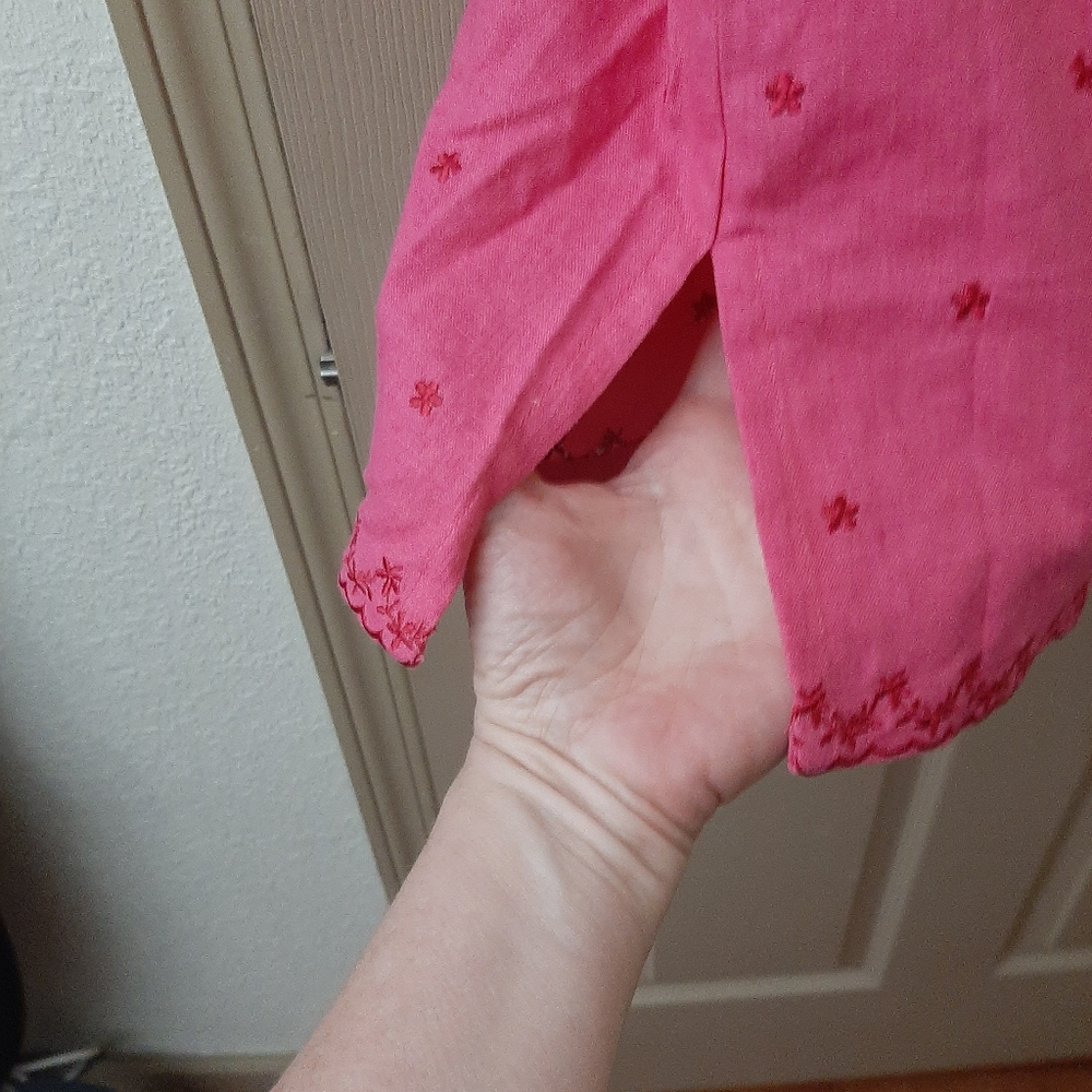 NWT DENIM & CO Pink Embroidered Blouse LINEN / Rayon - Picture 4 of 7